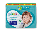 Jumbopack med 64 bløde og tørre bleer, størrelse 6 (13-18 kg), med op til 12 timers beskyttelse.