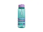 A teal and purple striped water bottle.