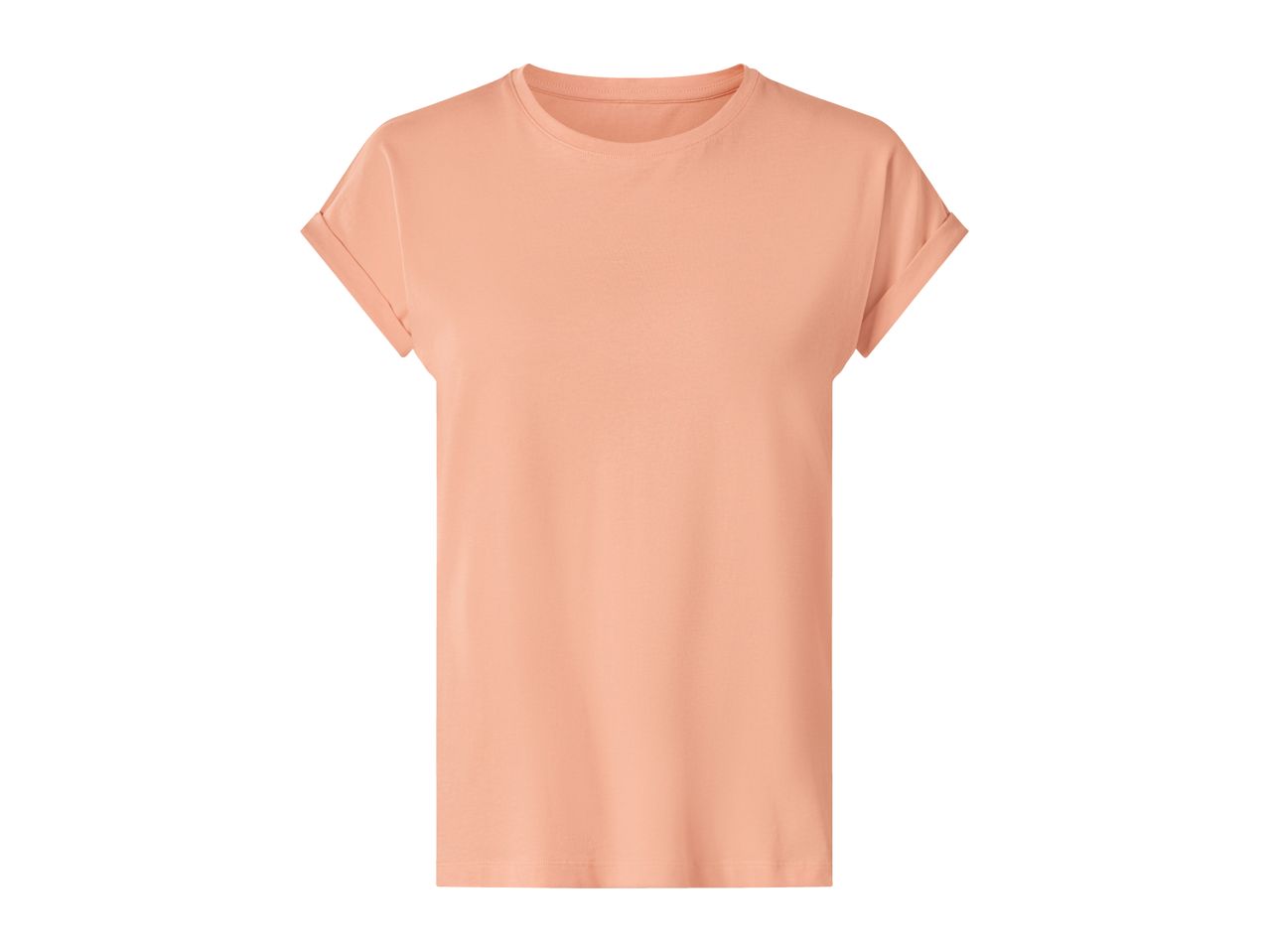 Plain peach-colored short-sleeved t-shirt with rolled cuffs