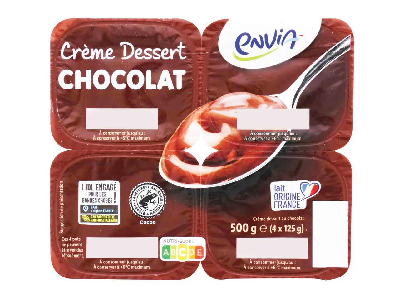 Dessert crème chocolat Envia, 4x125g.