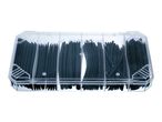 A clear plastic box filled with various sizes of black heat shrink tubing, branded Parkside.