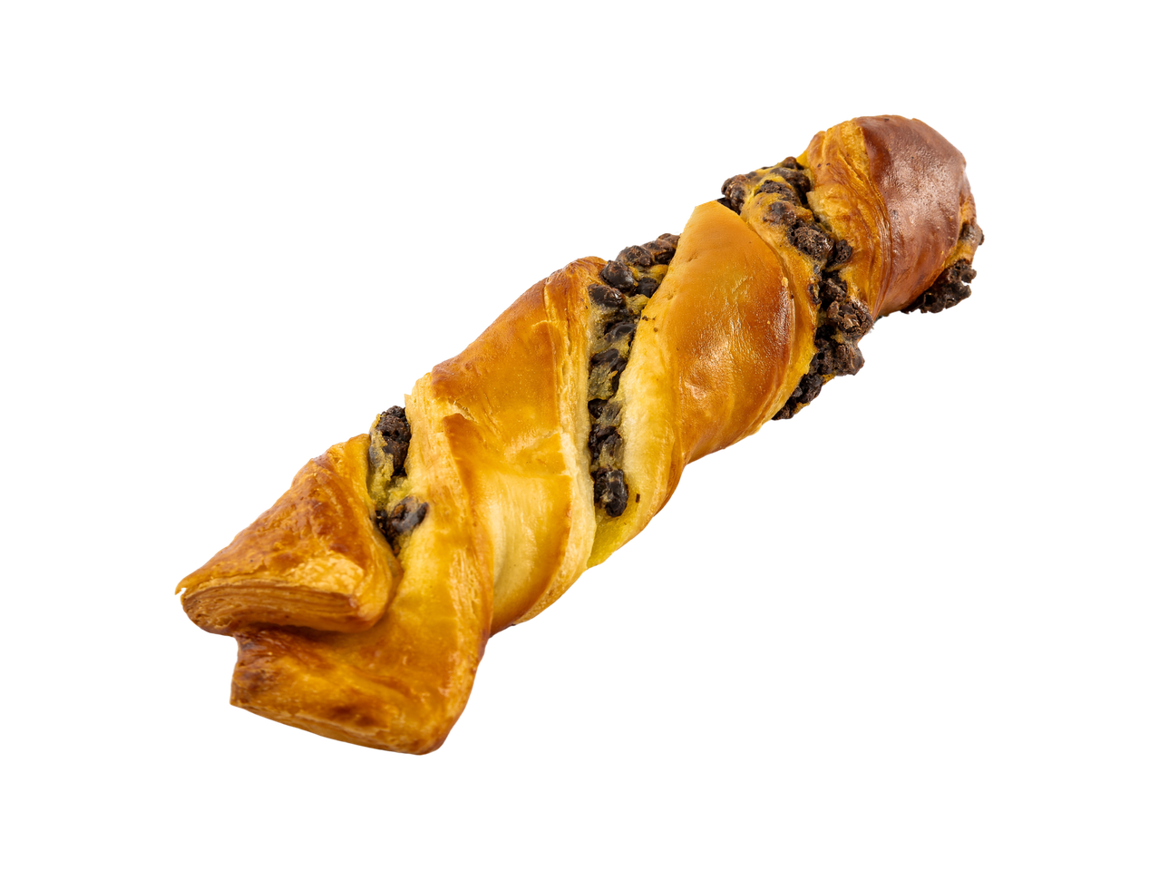 Twisted pastry with chocolate chips