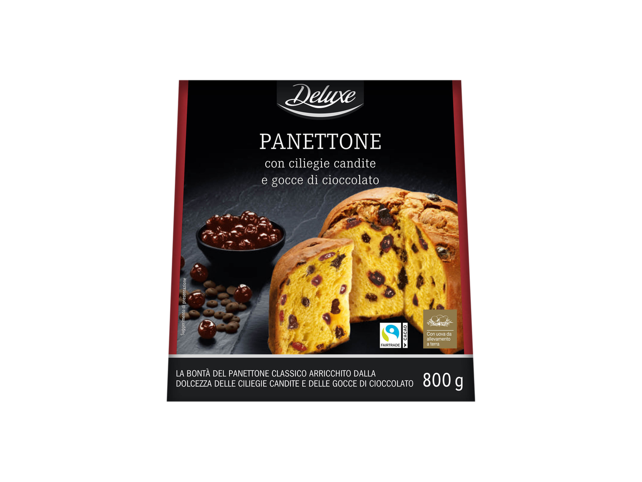 Panettone con ciliegie candite e gocce di cioccolato