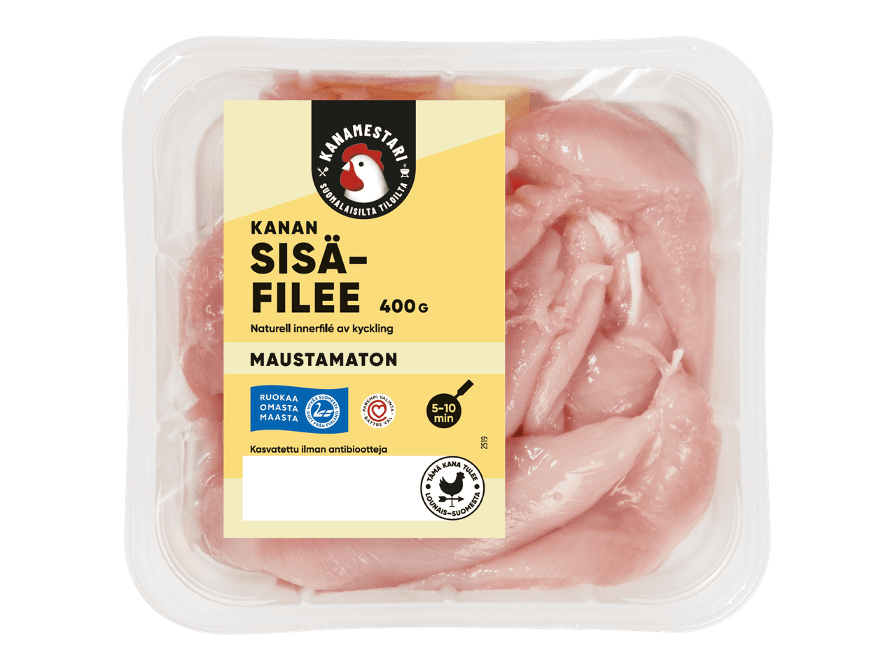 Pakkaus maustamatonta kanan sisäfileetä, 400 g.