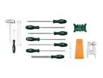 Chainsaw sharpening and maintenance tool set with files, guides, and gauges.