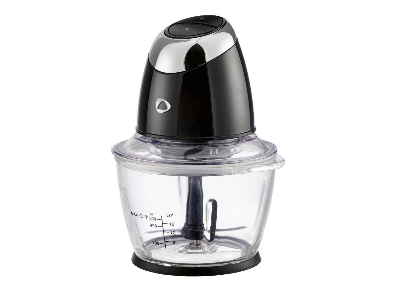 SILVERCREST® smulkintuvas su juodu variklio pagrindu ir permatomu dubeniu.