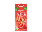 Boisson glacée au thé noir saveur fraise, avec Nutri-Score C et label vegan.