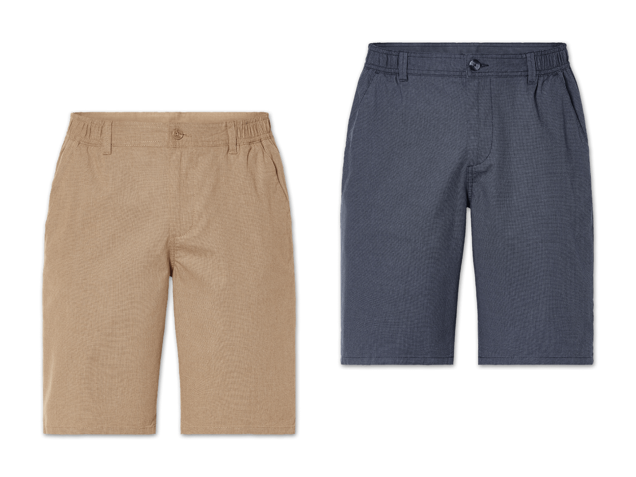 Zwei Jungen-Shorts in Khaki und Dunkelgrau.