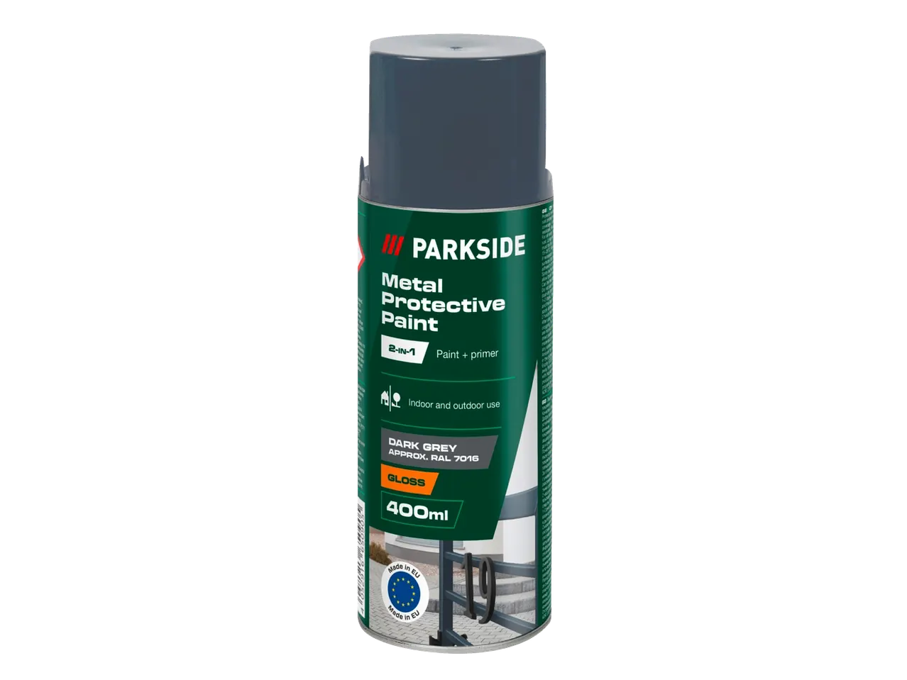 Parkside Metal Protective Paint, 400ml, Dark Grey Gloss, 2-in-1 paint and primer for indoor and outdoor use.