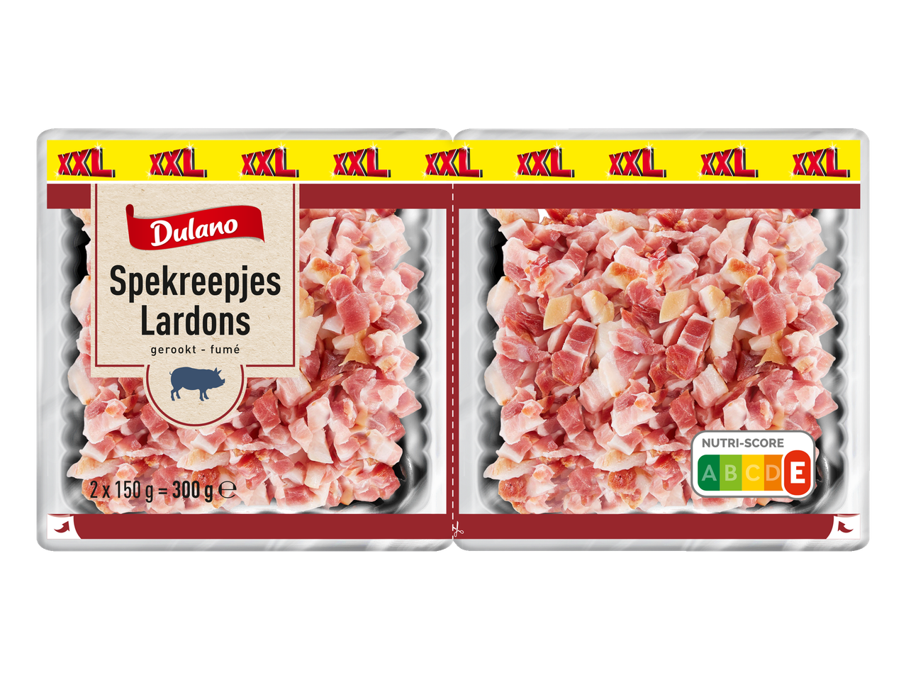 Dulano gerookte spekreepjes in XXL-verpakking met Nutri-Score E
