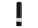 Black electric salt or pepper mill with a clear chamber filled with white salt crystals.