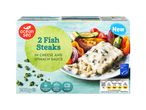 Ocean Sea: 2 fish steaks in cheese and spinach sauce.