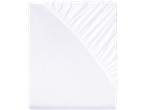 A white fitted sheet with elastic edges is shown.