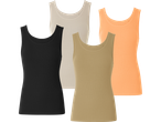 Tre enfärgade linnen i svart, grön, beige och orange.