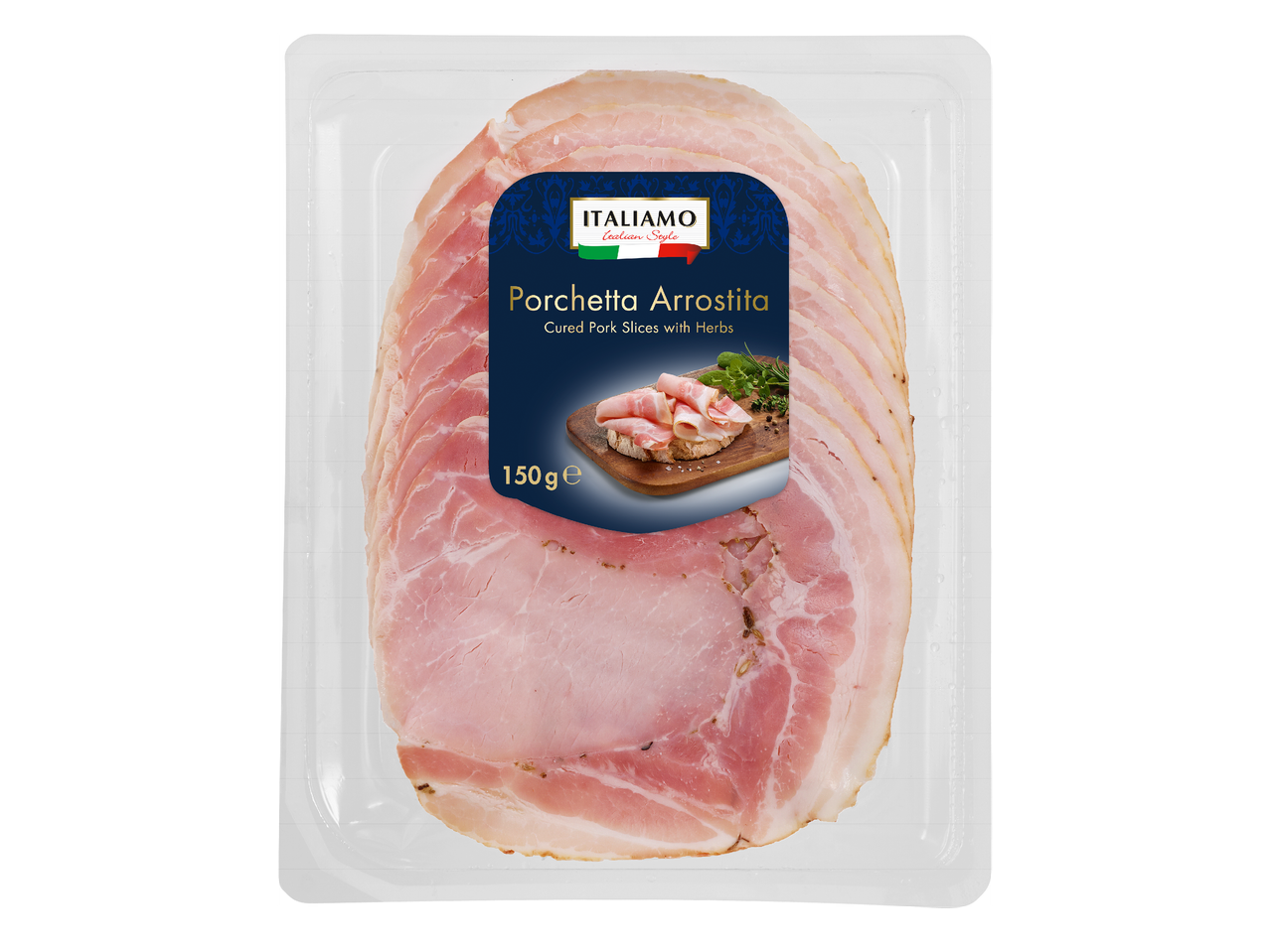 Опаковка с нарязано свинско месо Porchetta Arrostita, 150g