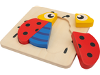LUPILU® houten lieveheersbeestje puzzel, met rode, gele en blauwe stukken.