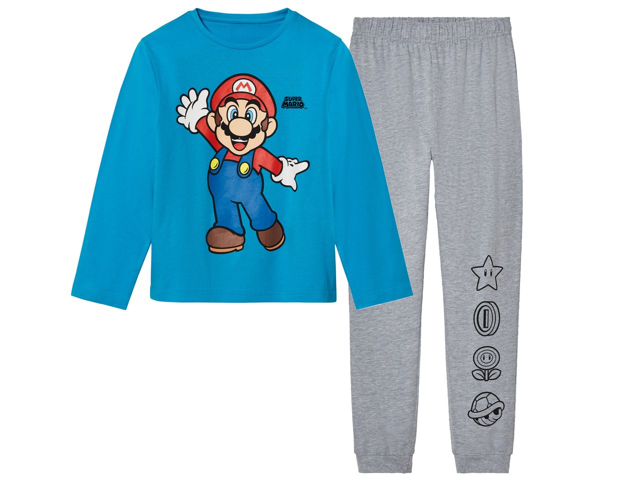 Комплект пижама Super Mario с дълъг ръкав и панталон с щампи на герои от играта.