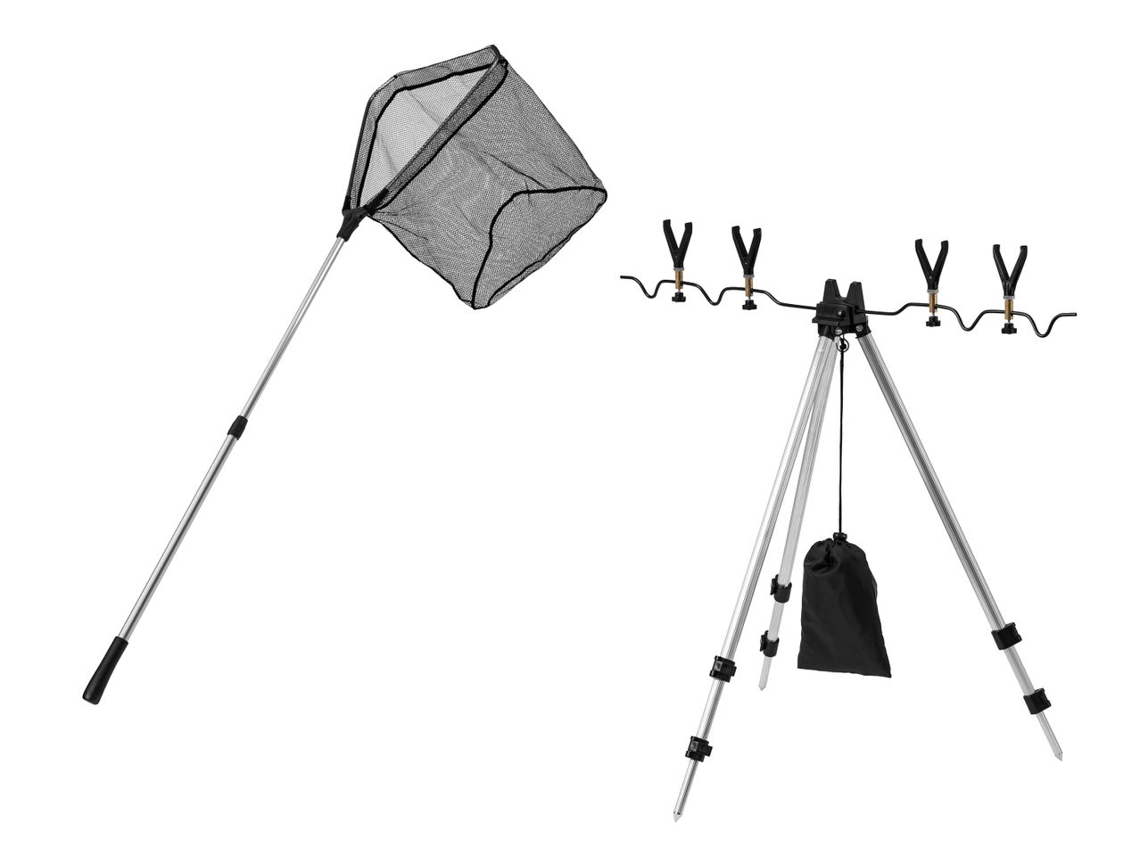 Fischernetz und Angelrutenhalter-Stativ