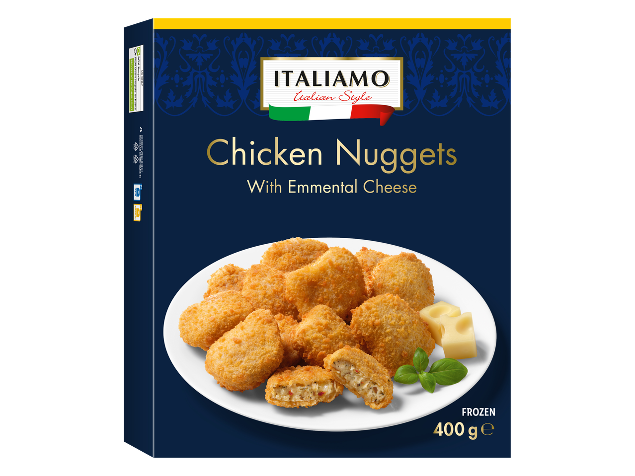 Italiamo Italian Style Chicken Nuggets with Emmental cheese, frozen 400g.