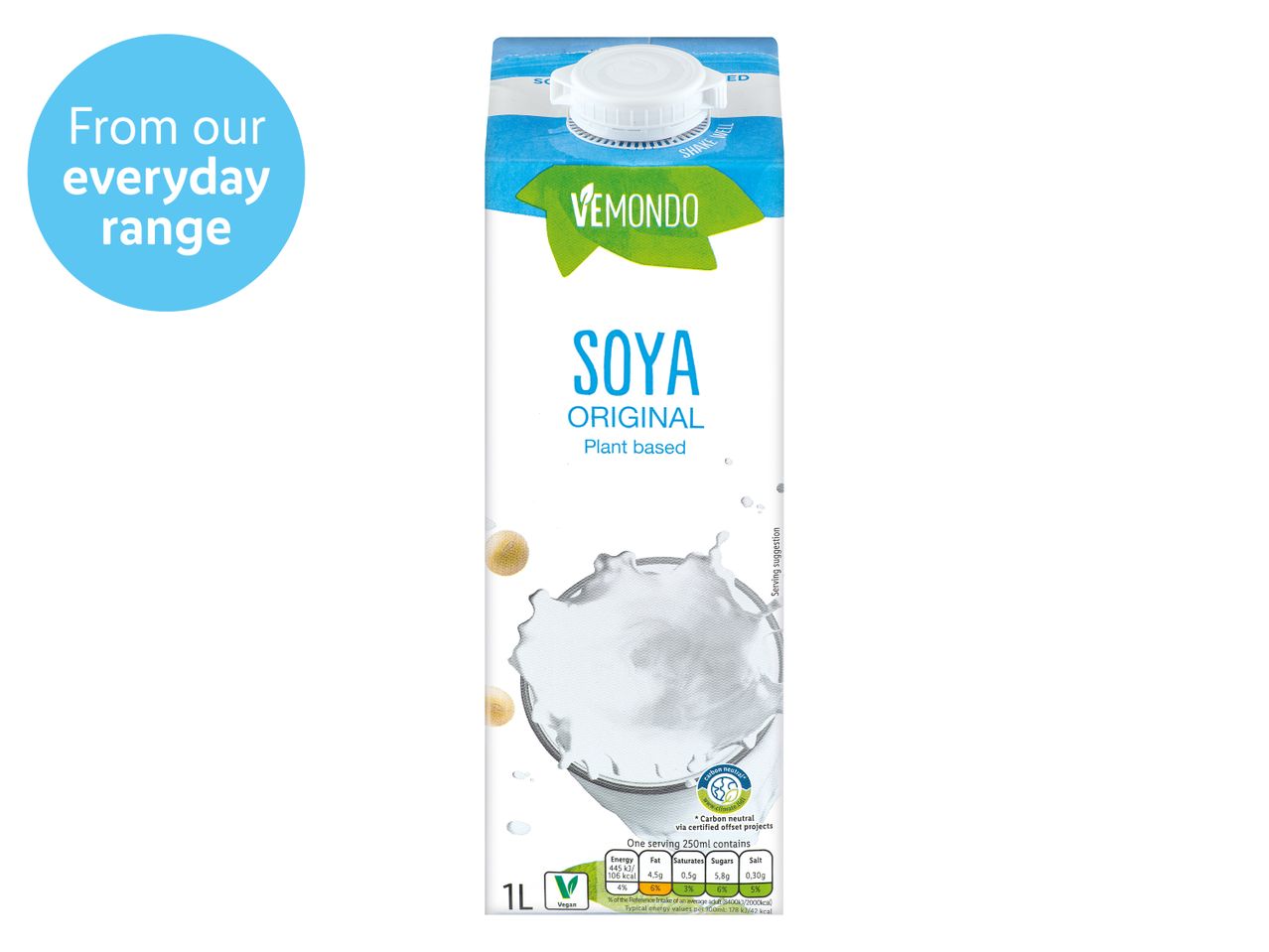 Vemondo soya Original: plant-based soya drink, 1 litre carton.