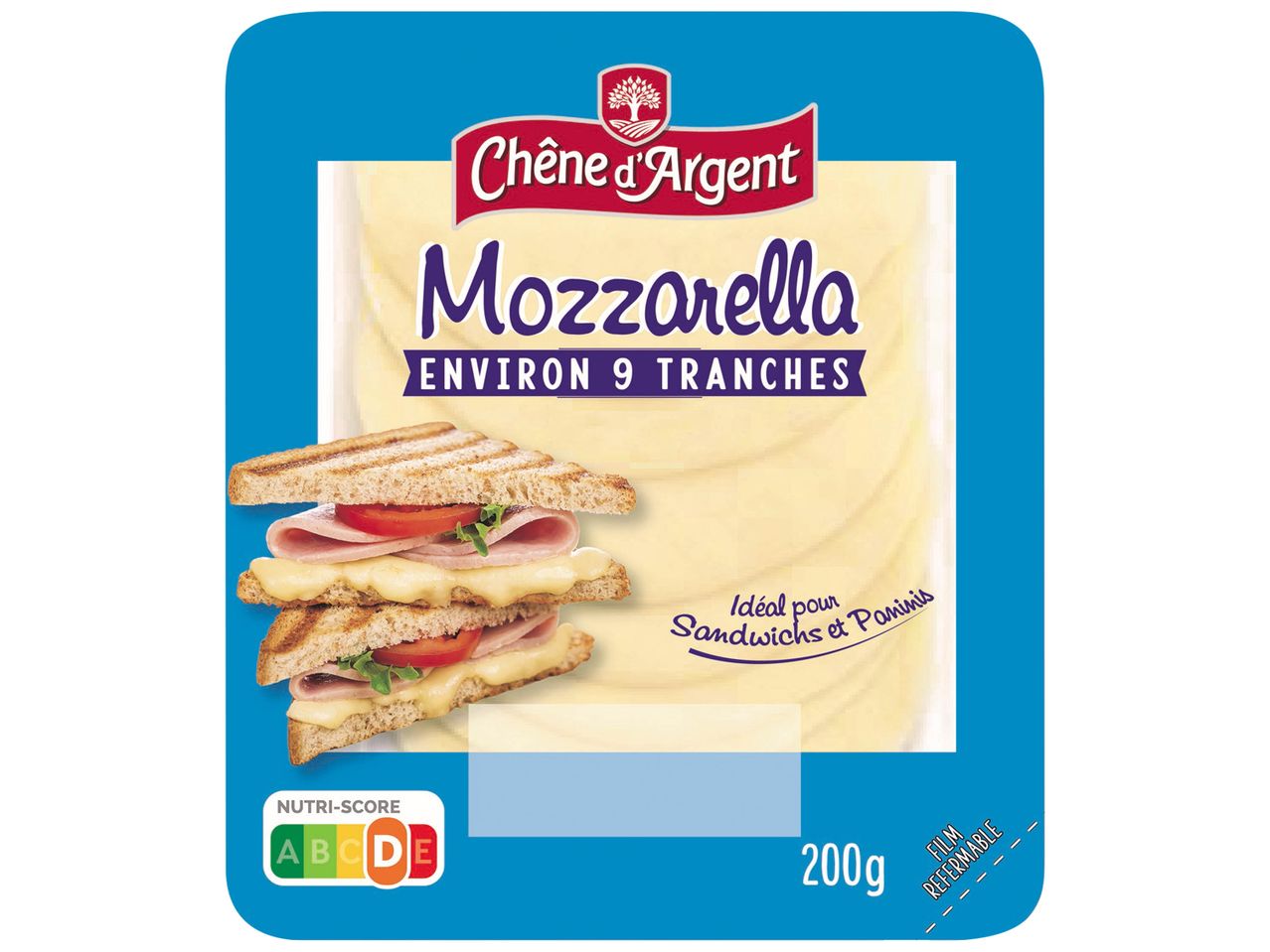 Tranches de mozzarella Président pour sandwich.