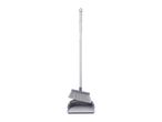 Broom and dustpan set with a long handle, in grey and white.