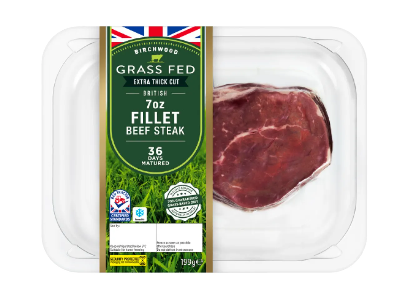 Birchwood Grass Fed British fillet beef steak, extra thick cut, 199g.