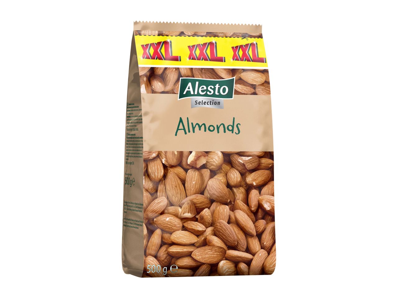A 500g bag of Alesto Selection XXL almonds.