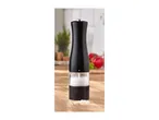 Black salt and pepper mill on a wooden table