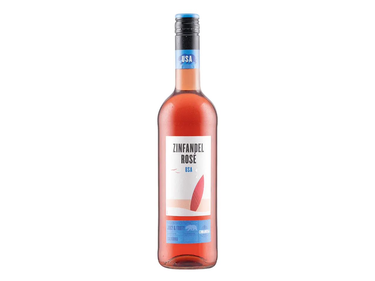 Bottle of Cimarosa Zinfandel Rosé, USA.