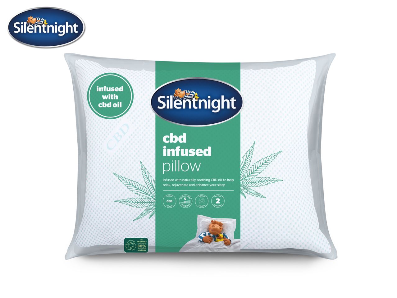 CBD infused pillow in packaging, promoting relaxation and sleep.