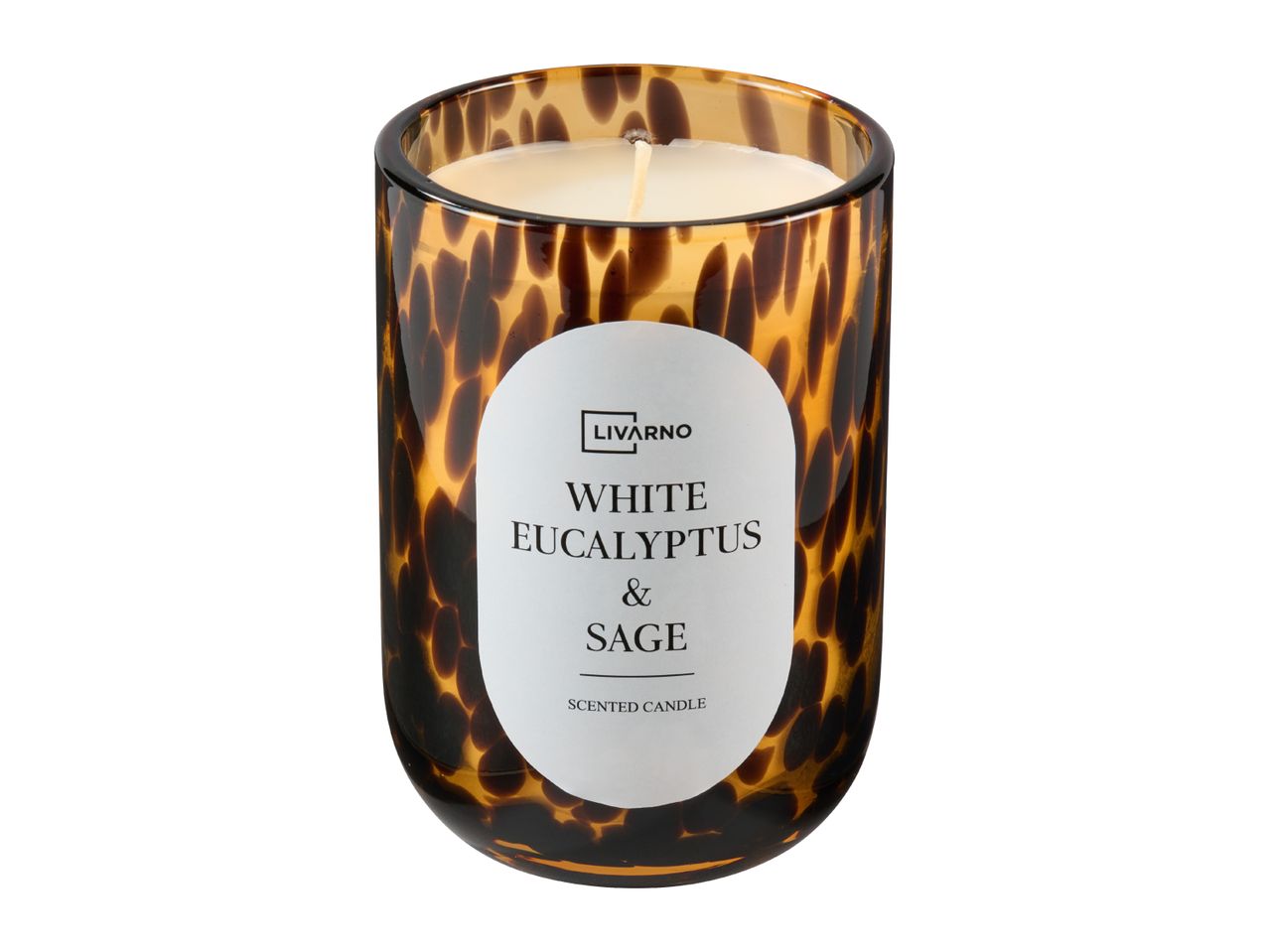 LIVARNO HOME White Eucalyptus & Sage scented candle in a tortoise shell glass jar