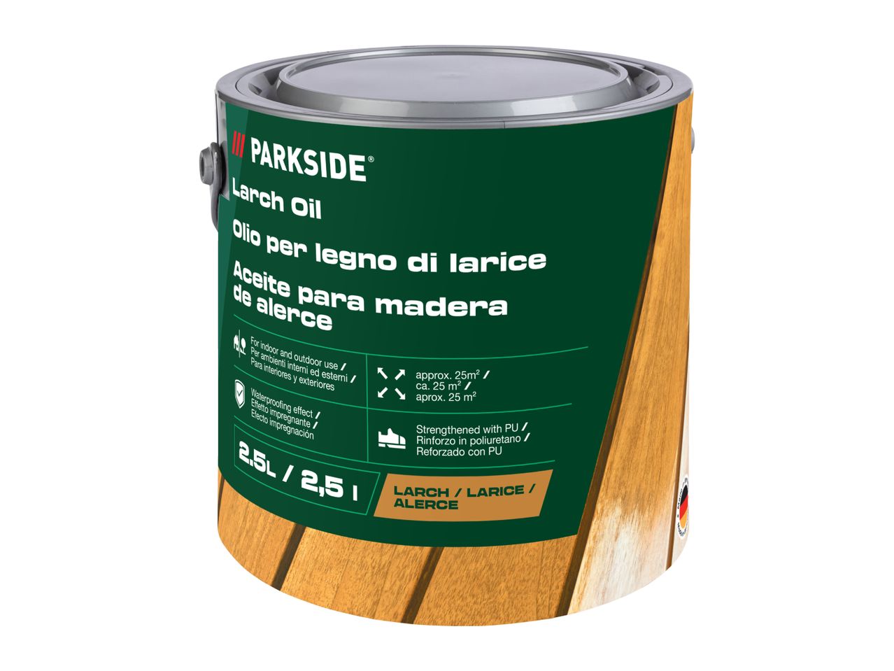 Larch oil for wood, 2.5L, suitable for indoor and outdoor use, covers approx. 25m².