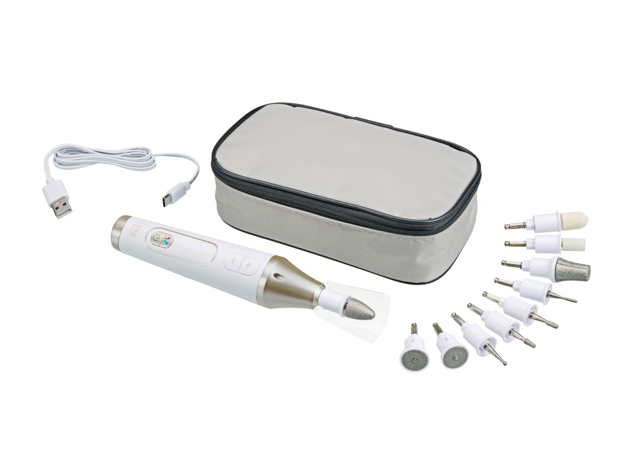 Cien Beauty electric manicure/pedicure set with case, USB cable, and various attachments.