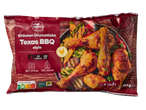 Een verpakking met diepgevroren Texas BBQ-stijl kipdrumsticks van 750 gram.