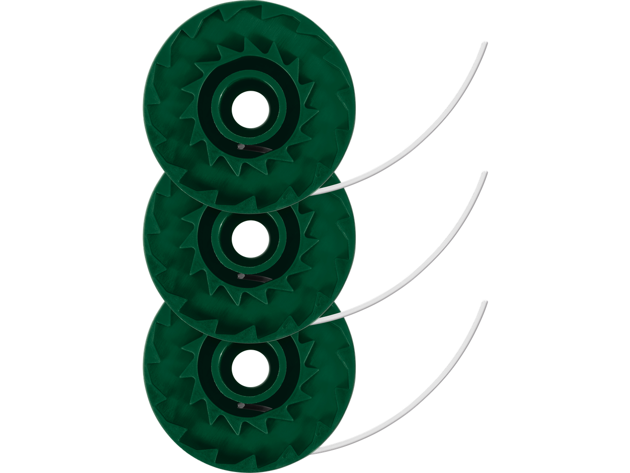 Trei bobine de fir PARKSIDE pentru trimmere, verde închis cu fir alb.