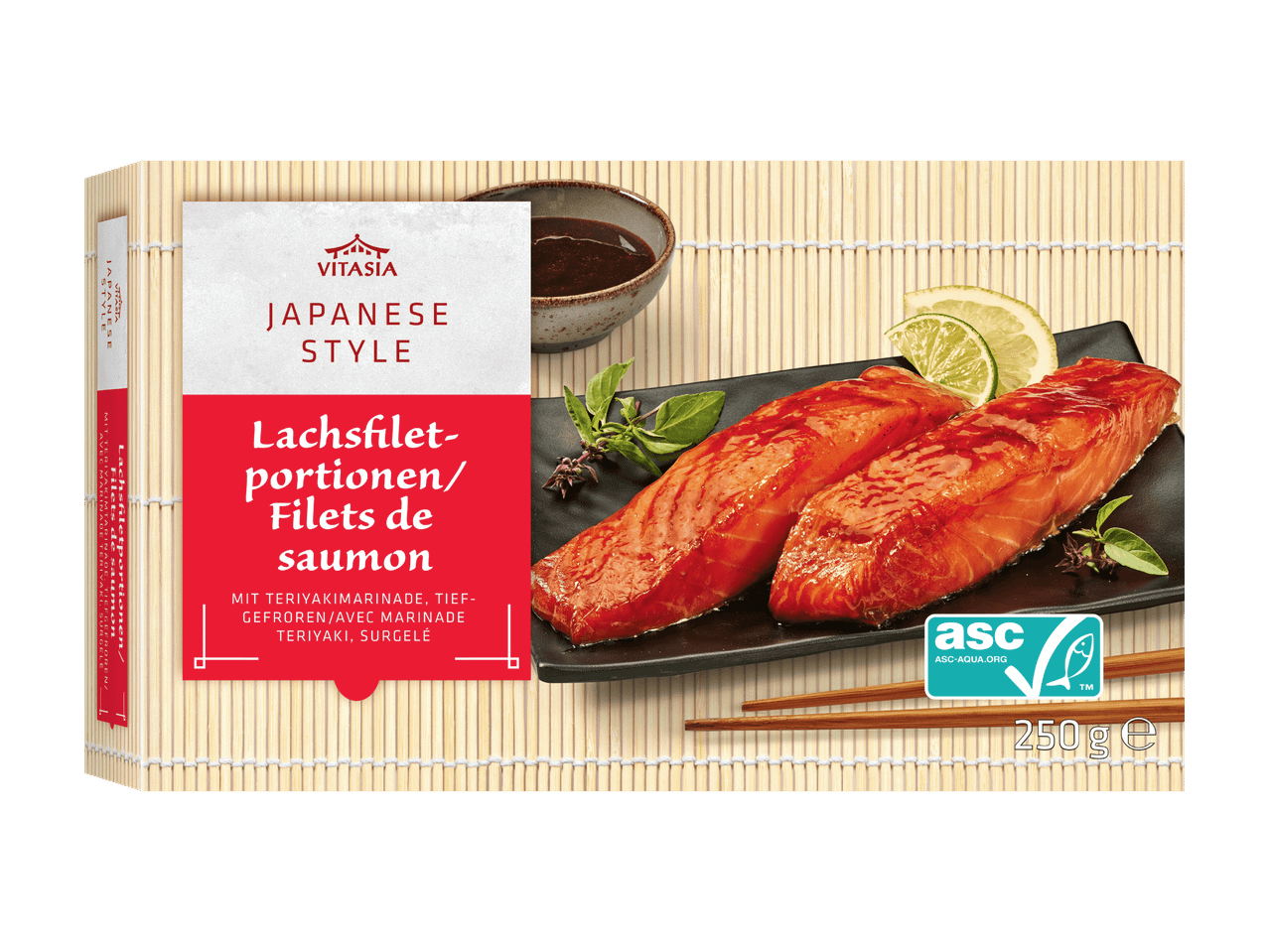 Paquet de filets de saumon à la japonaise avec marinade teriyaki, 250g.
