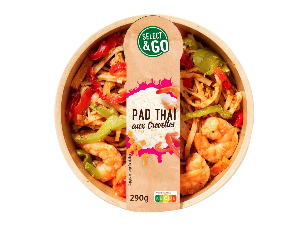 Select & Go Pad Thaï aux crevettes, nouilles et légumes.