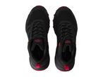 Top view of black men's trail running shoes with red accents