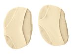 Pair of beige foot arch support pads with elastic straps.
