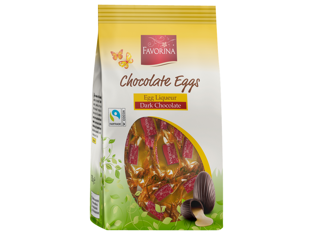 Favorina chocolade-eieren: pure chocolade met eierlikeurvulling.