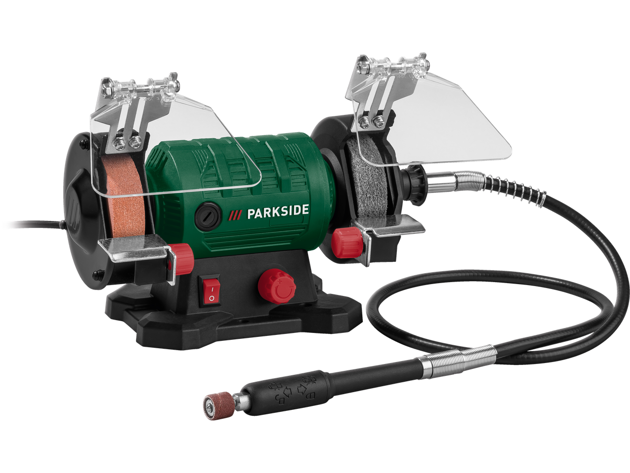Parkside bench grinder with flexible shaft attachment.