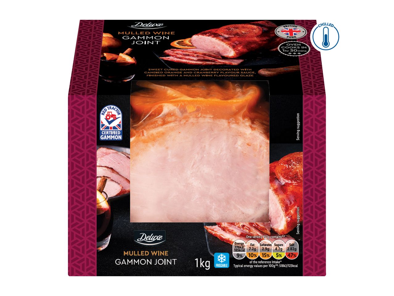 Deluxe Mulled Wine Gammon Joint, 1kg, with Red Tractor certified gammon and British pork.