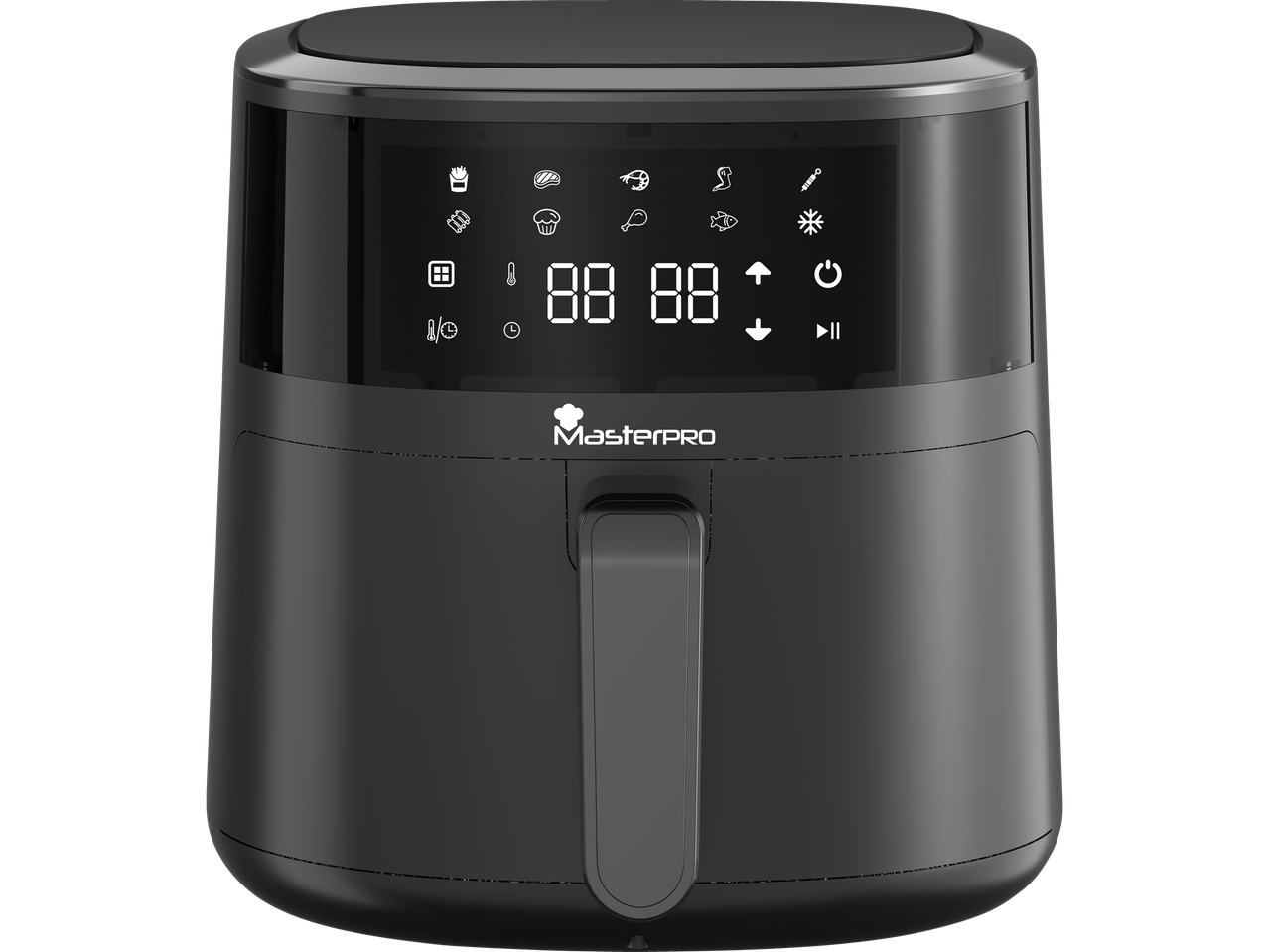 A MasterPro air fryer with a digital display.