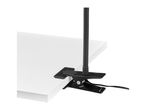 Black clamp lamp attached to a white table, with a power cord visible.