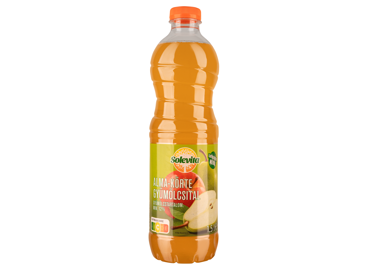 Solevita alma-körte gyümölcsital egy 1,5 literes palackban.