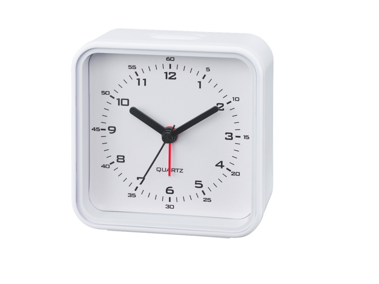 White quartz alarm clock.