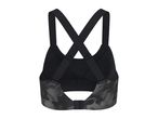 Black and grey patterned sports bra with criss-cross straps on the back.