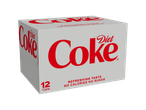 A 12-pack of Diet Coke cans, featuring the brand's logo and product details.