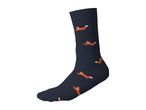 Dark blue sock with orange fox pattern